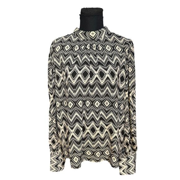 Joie Black and White Geometric Mock Neck Long Sleeve Career Wear Blouse Size L - Picture 1 of 8